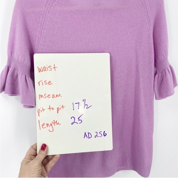 Two Bees Cashmere Purple Pink Sweater Short Ruffle Sleeve Top Womens Large - Picture 7 of 10